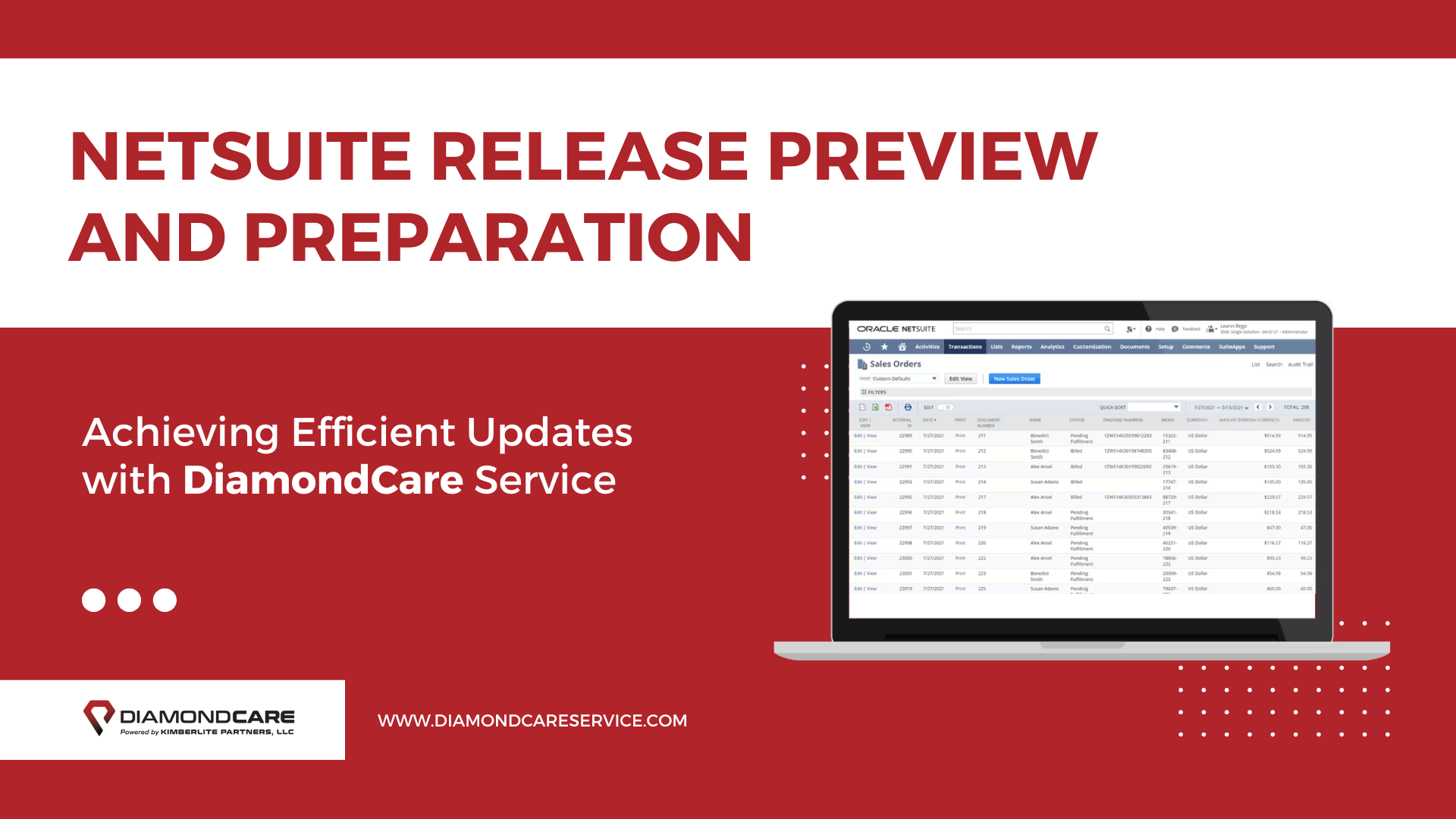 NetSuite Release Preview and Preparation: Achieving Efficient Updates with DiamondCare Service